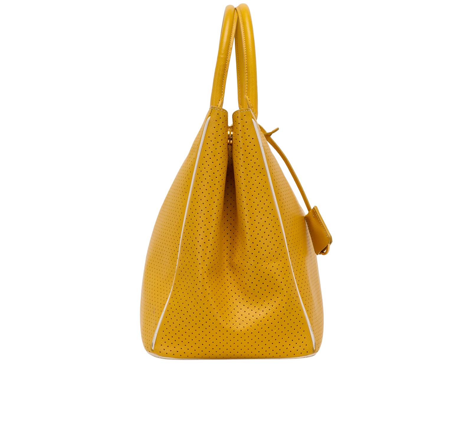 Perforated Tote, &pound;550, Handbags, Yellow, Leather, Side view